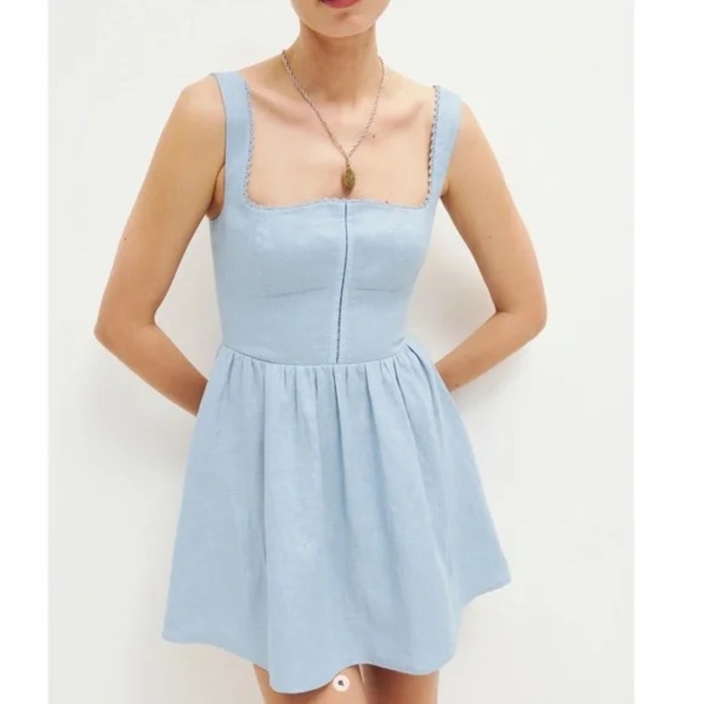 Reformation Light Blue Tagliatelle Mini Dress